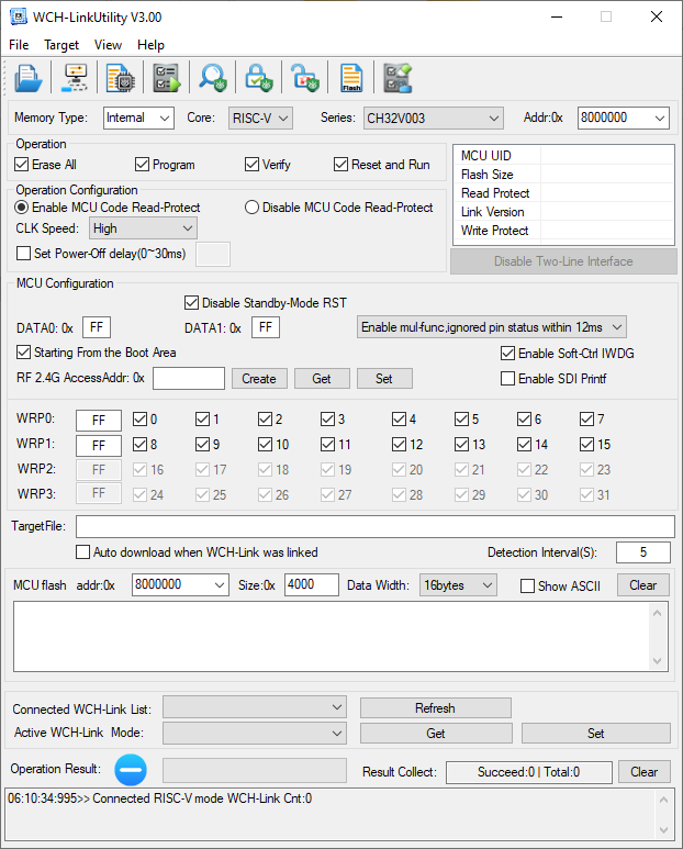 WCH-LinkUtility configured for CH32V003 in RISC-V mode